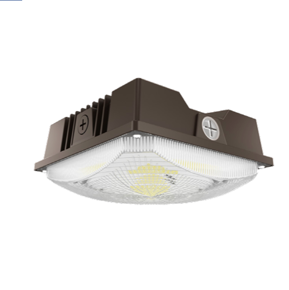 40/30/20W Power Select LED Canopy. Color Select 3000/4000/5000K. Built in Photocell. Microwave Sensor Receptacle. 8" Square Housing. 120-277V Input. 160 Beam Angle. Bronze