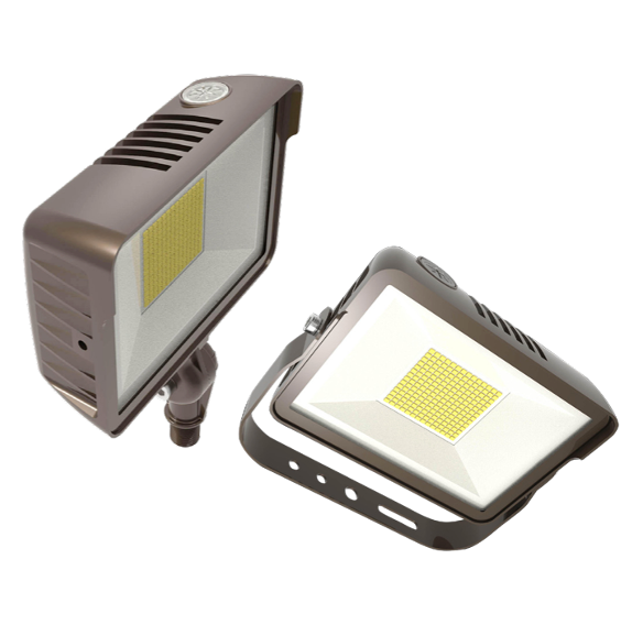 35W LED Flood Light feat. Color Select, Rectangular Series 1 with built in photocell. 120-277V Input, 3000K/4000K/5000K. Standard Bronze Housing. Wide Beam Spread, Universal Mount (1/2in Knucle Mount with Yoke Mount option included) Dimmable