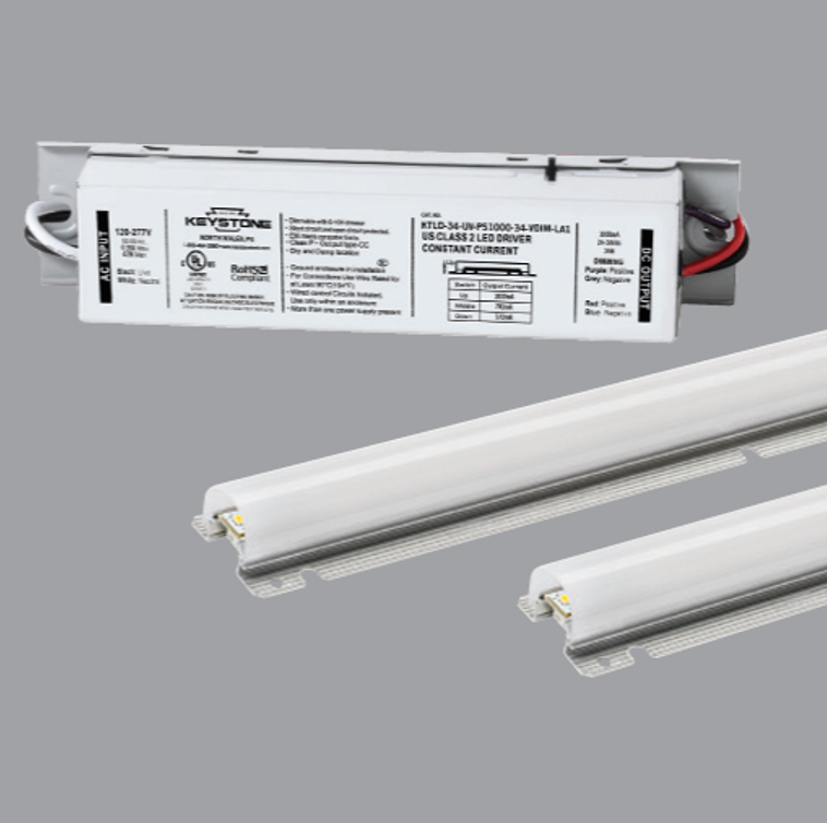 Linear LED Retrofit Kit, 3500K, 120-277V Input, 0-10V Dimming, Power Selectable between 18W, 24W, and 31W, Includes (2) 22in Alumagroove Modules, (2) 22in Lenses, (1) LED Driver, and (1) bag of assorted mounting hardware Screen reader support enabled.