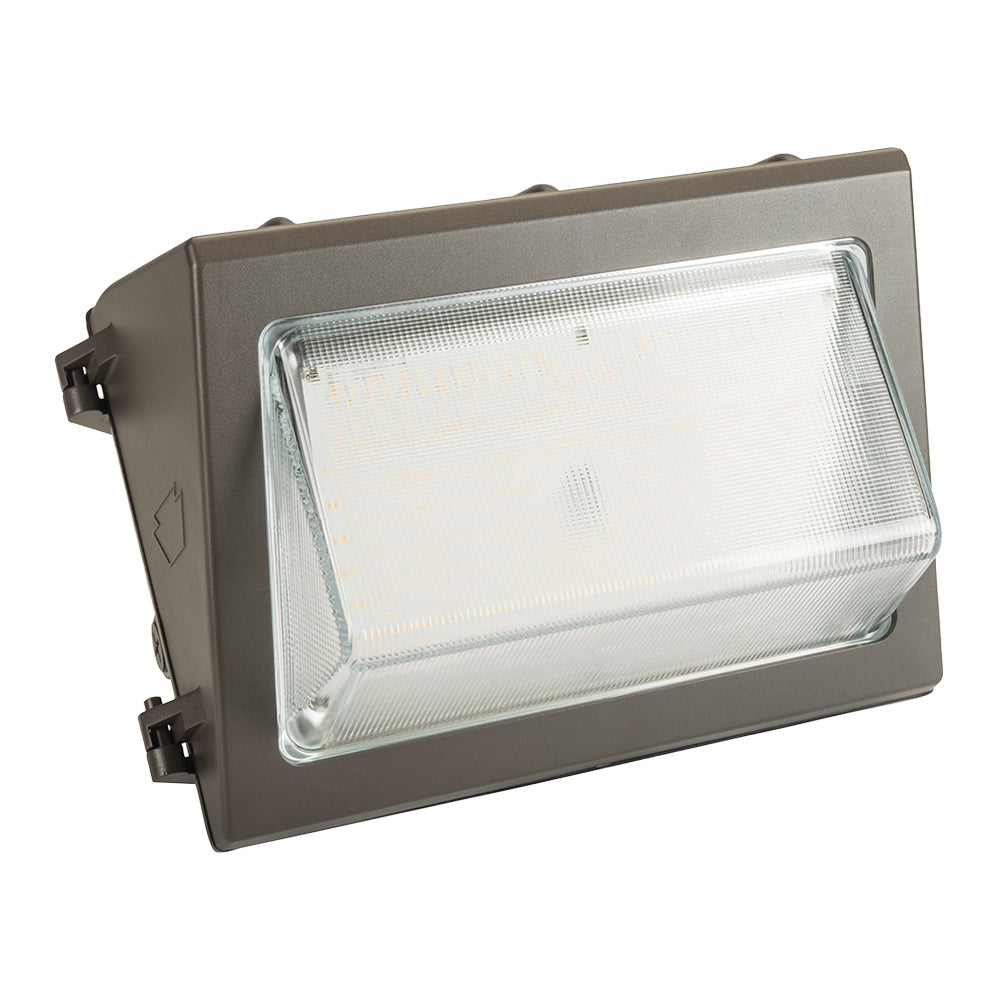 35W LED Wall Pack feat. Color Select, Traditional Open Face Medium Housing. 120-277V Input, 3000K/4000K/5000K. 0-10V Dimmable. Standard Bronze Housing.